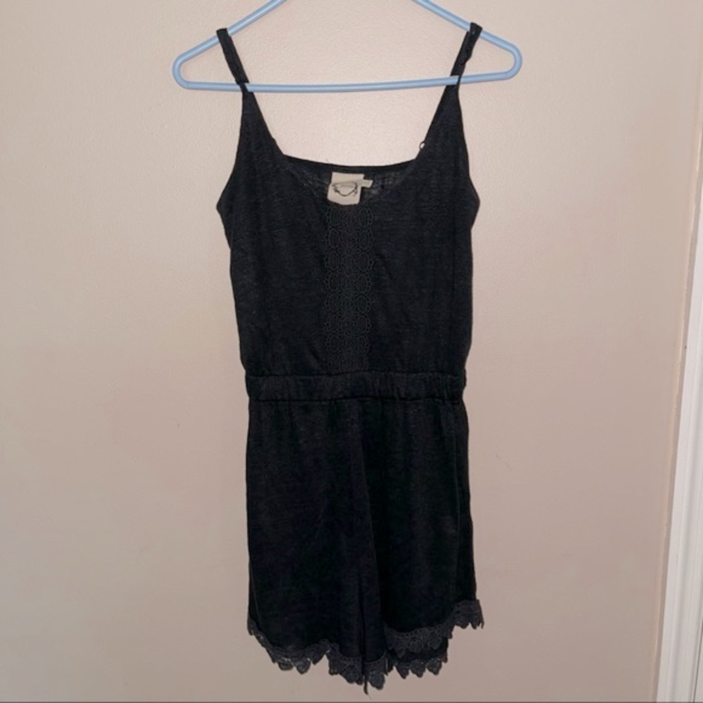 Sea Gypsies Black Tank Top Lace Shorts Romper Sm.